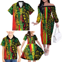 Aotearoa Reggae Family Matching Off The Shoulder Long Sleeve Dress and Hawaiian Shirt Maori Reggae-One Love LT03 - Polynesian Pride
