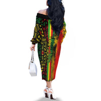 Aotearoa Reggae Family Matching Off The Shoulder Long Sleeve Dress and Hawaiian Shirt Maori Reggae-One Love LT03 - Polynesian Pride