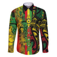 Aotearoa Reggae Family Matching Off Shoulder Maxi Dress and Hawaiian Shirt Maori Reggae-One Love LT03 Dad's Shirt - Long Sleeve Reggae - Polynesian Pride