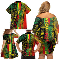 Aotearoa Reggae Family Matching Off Shoulder Short Dress and Hawaiian Shirt Maori Reggae-One Love LT03 - Polynesian Pride