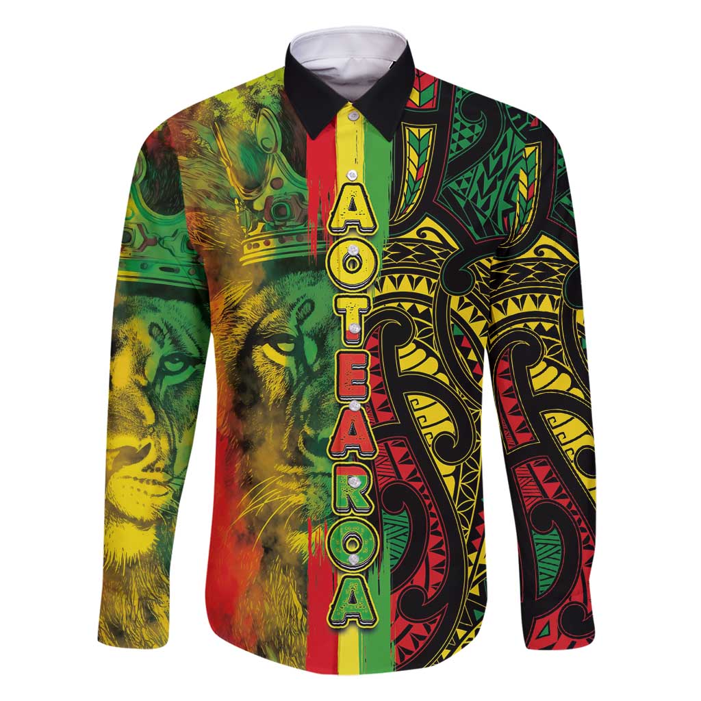 Aotearoa Reggae Family Matching Off Shoulder Short Dress and Hawaiian Shirt Maori Reggae-One Love LT03 Dad's Shirt - Long Sleeve Reggae - Polynesian Pride
