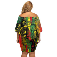 Aotearoa Reggae Family Matching Off Shoulder Short Dress and Hawaiian Shirt Maori Reggae-One Love LT03 - Polynesian Pride