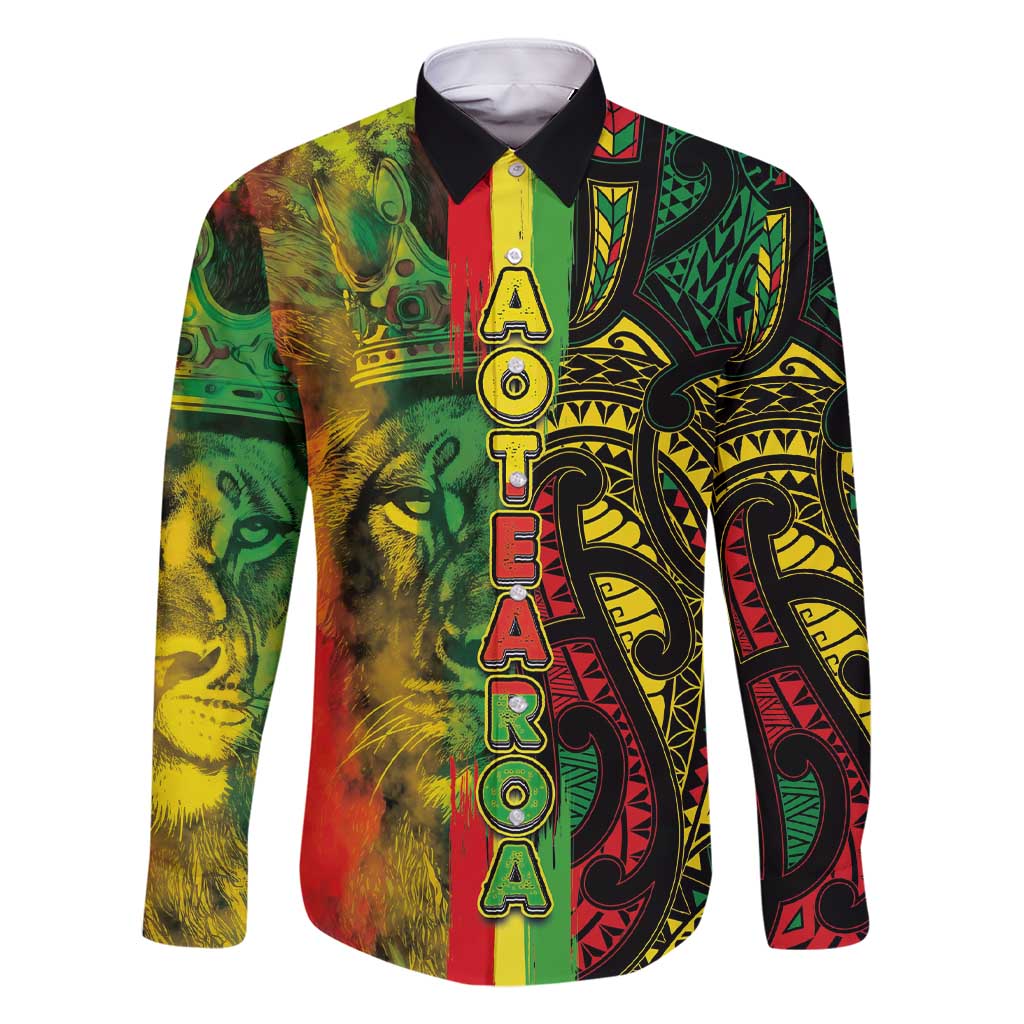 Aotearoa Reggae Family Matching Short Sleeve Bodycon Dress and Hawaiian Shirt Maori Reggae-One Love LT03 Dad's Shirt - Long Sleeve Reggae - Polynesian Pride
