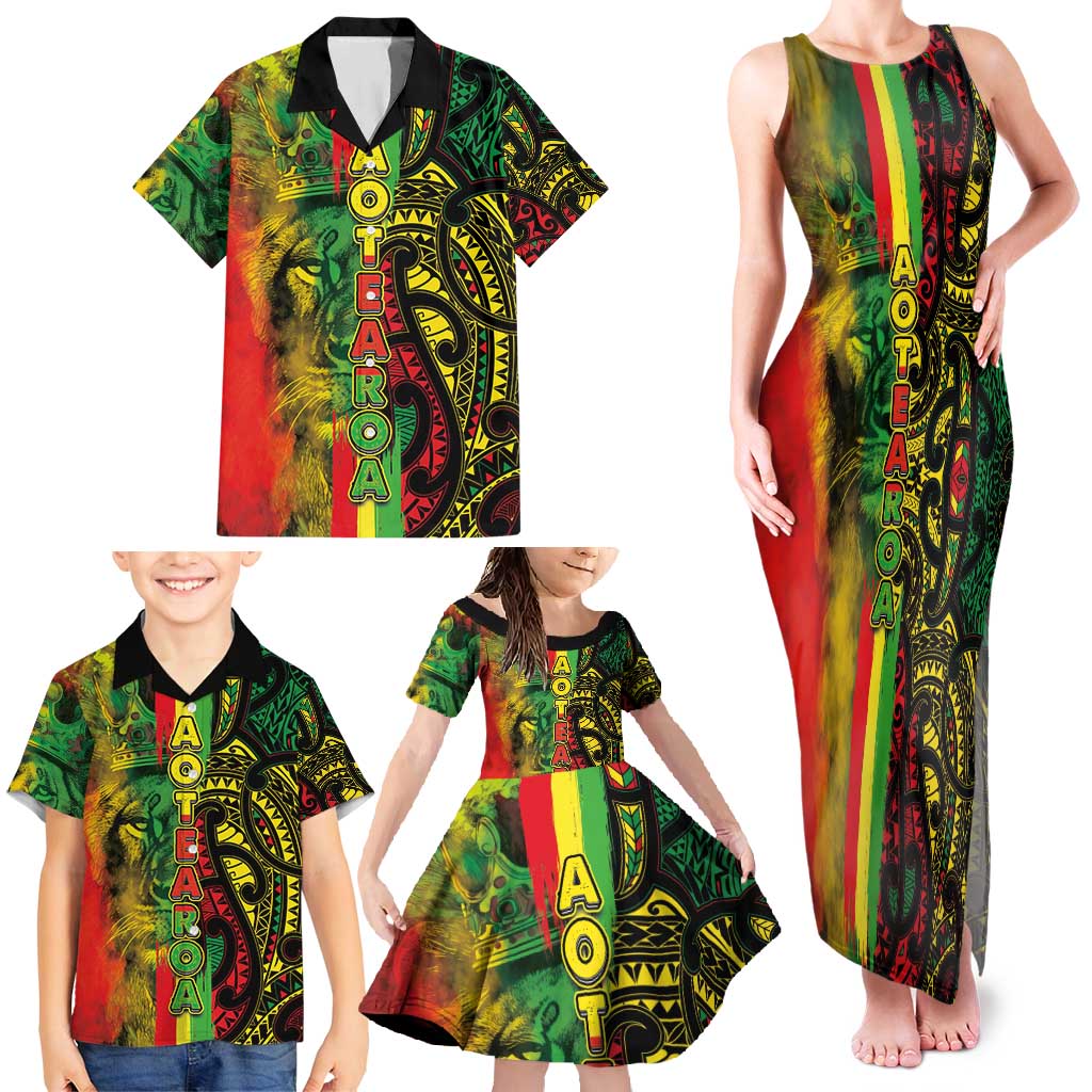 Aotearoa Reggae Family Matching Tank Maxi Dress and Hawaiian Shirt Maori Reggae-One Love LT03 - Polynesian Pride
