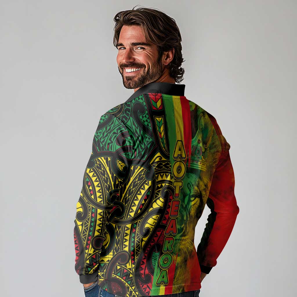 Aotearoa Reggae Long Sleeve Polo Shirt Maori Reggae-One Love
