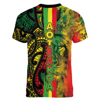 Aotearoa Reggae Women V-Neck T-Shirt Maori Reggae-One Love LT03 - Polynesian Pride