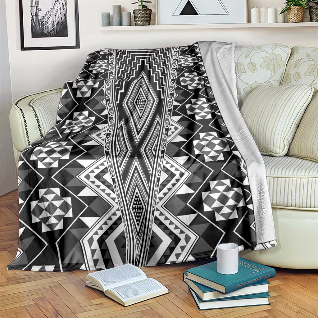 Aotearoa Tukutuku and Poutama Motif Classic Blanket LT03 Gray - Polynesian Pride