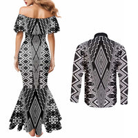 Aotearoa Tukutuku and Poutama Motif Classic Couples Matching Mermaid Dress and Long Sleeve Button Shirt LT03 - Polynesian Pride