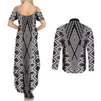 Aotearoa Tukutuku and Poutama Motif Classic Couples Matching Summer Maxi Dress and Long Sleeve Button Shirt LT03 - Polynesian Pride