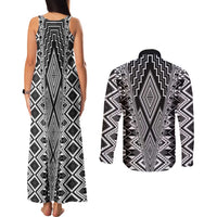 Aotearoa Tukutuku and Poutama Motif Classic Couples Matching Tank Maxi Dress and Long Sleeve Button Shirt LT03 - Polynesian Pride