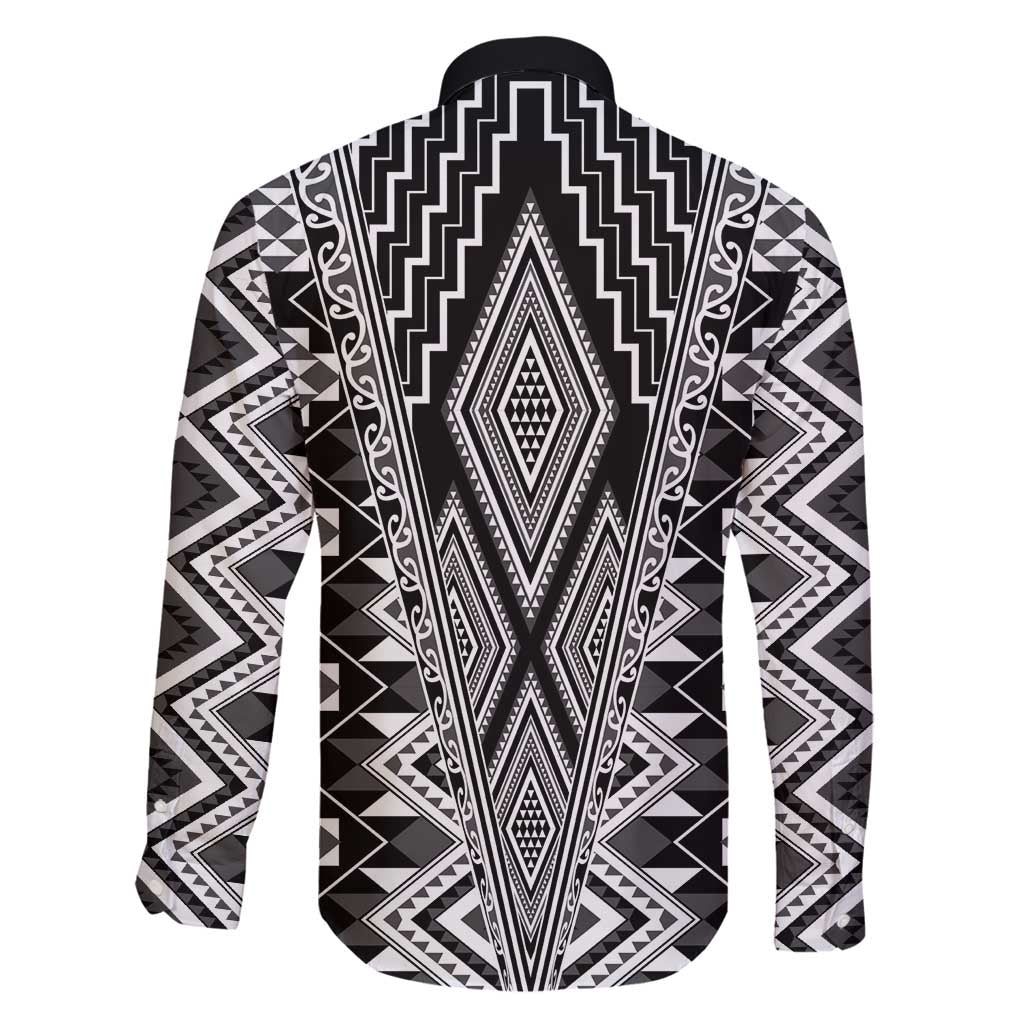 Aotearoa Tukutuku and Poutama Motif Classic Family Matching Long Sleeve Bodycon Dress and Hawaiian Shirt LT03 - Polynesian Pride