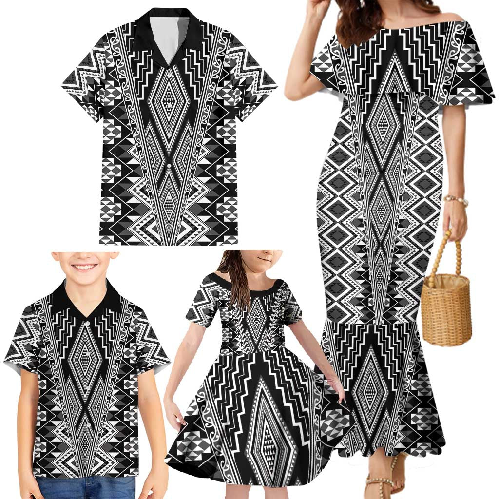 Aotearoa Tukutuku and Poutama Motif Classic Family Matching Mermaid Dress and Hawaiian Shirt LT03 - Polynesian Pride