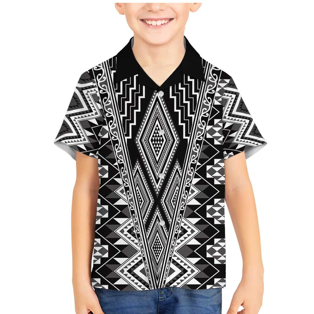 Aotearoa Tukutuku and Poutama Motif Classic Family Matching Mermaid Dress and Hawaiian Shirt LT03 Son's Shirt Gray - Polynesian Pride