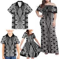 Aotearoa Tukutuku and Poutama Motif Classic Family Matching Off Shoulder Maxi Dress and Hawaiian Shirt LT03 - Polynesian Pride
