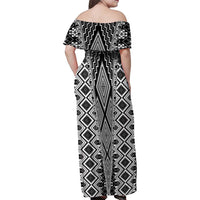 Aotearoa Tukutuku and Poutama Motif Classic Family Matching Off Shoulder Maxi Dress and Hawaiian Shirt LT03 - Polynesian Pride
