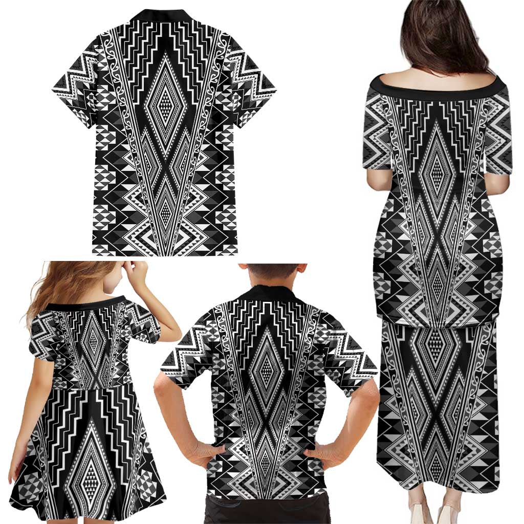 Aotearoa Tukutuku and Poutama Motif Classic Family Matching Puletasi and Hawaiian Shirt LT03 - Polynesian Pride