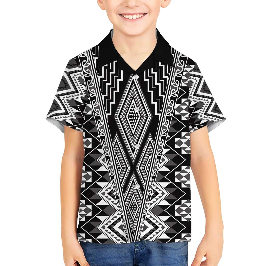 Aotearoa Tukutuku and Poutama Motif Classic Family Matching Short Sleeve Bodycon Dress and Hawaiian Shirt LT03 Son's Shirt Gray - Polynesian Pride