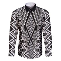 Aotearoa Tukutuku and Poutama Motif Classic Family Matching Summer Maxi Dress and Hawaiian Shirt LT03 Dad's Shirt - Long Sleeve Gray - Polynesian Pride