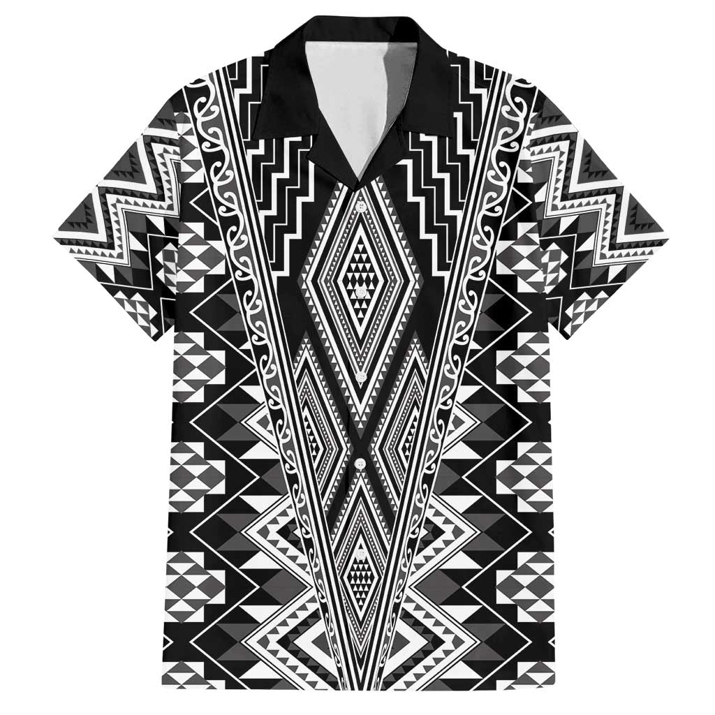 Aotearoa Tukutuku and Poutama Motif Classic Family Matching Tank Maxi Dress and Hawaiian Shirt LT03 Dad's Shirt - Short Sleeve Gray - Polynesian Pride
