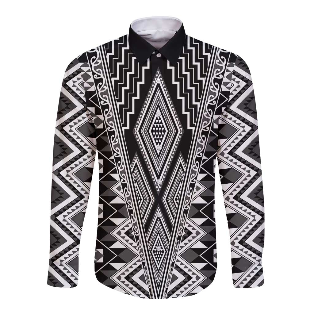 Aotearoa Tukutuku and Poutama Motif Classic Long Sleeve Button Shirt LT03 Unisex Gray - Polynesian Pride