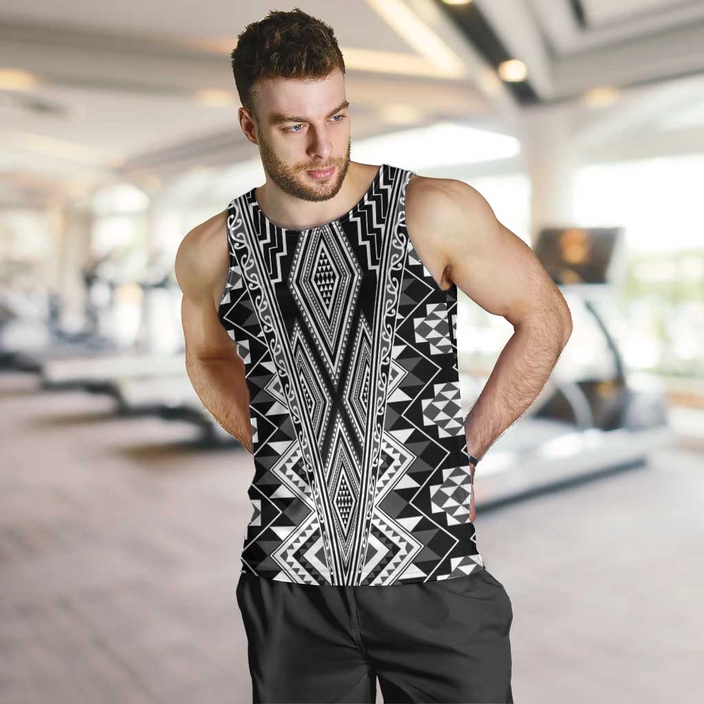 Aotearoa Tukutuku and Poutama Motif Classic Men Tank Top LT03 Gray - Polynesian Pride