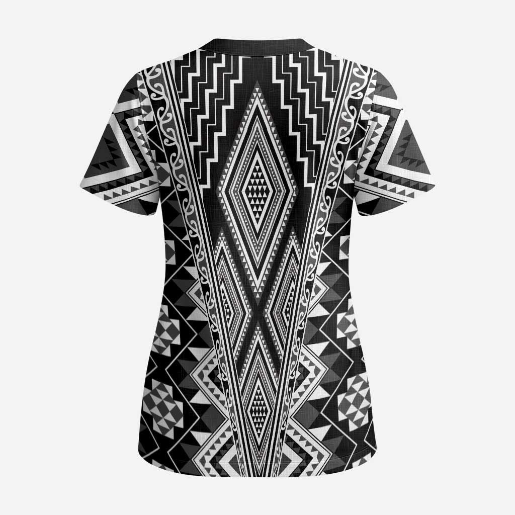 Aotearoa Tukutuku and Poutama Motif Classic Scrub Top - Polynesian Pride