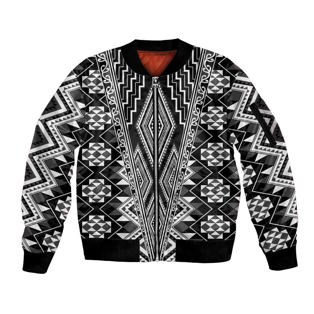 Aotearoa Tukutuku and Poutama Motif Classic Sleeve Zip Bomber Jacket LT03 Unisex Gray - Polynesian Pride