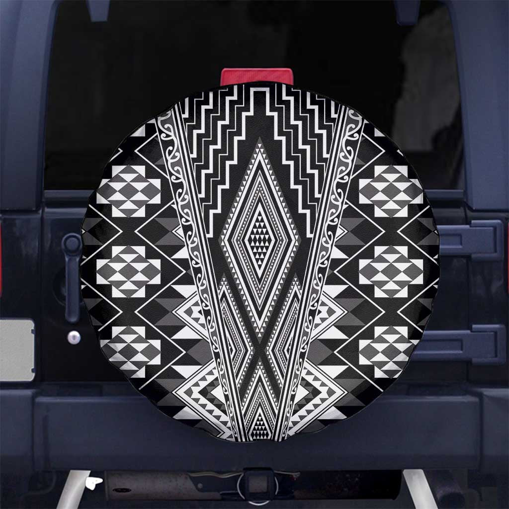 Aotearoa Tukutuku and Poutama Motif Classic Spare Tire Cover LT03 No hole Gray - Polynesian Pride