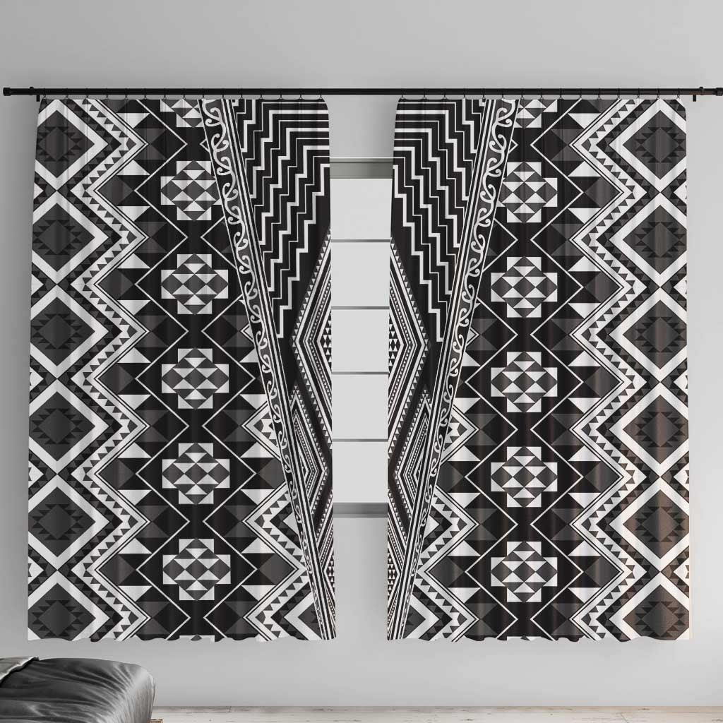 Aotearoa Tukutuku and Poutama Motif Classic Window Curtain LT03 With Hooks Gray - Polynesian Pride