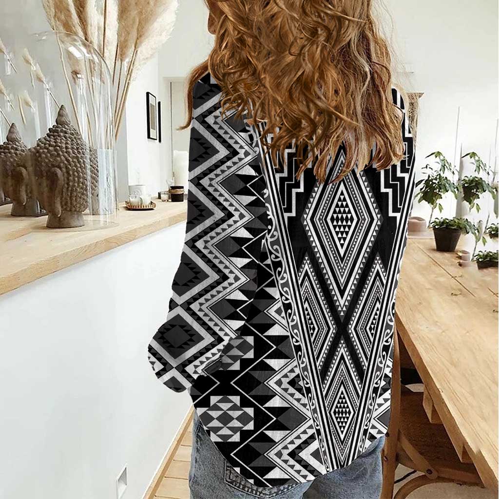 Aotearoa Tukutuku and Poutama Motif Classic Women Casual Shirt LT03 - Polynesian Pride