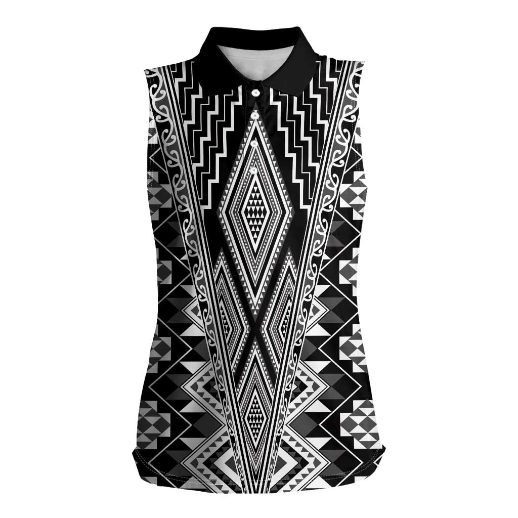 Aotearoa Tukutuku and Poutama Motif Classic Women Sleeveless Polo Shirt LT03 Female Gray - Polynesian Pride