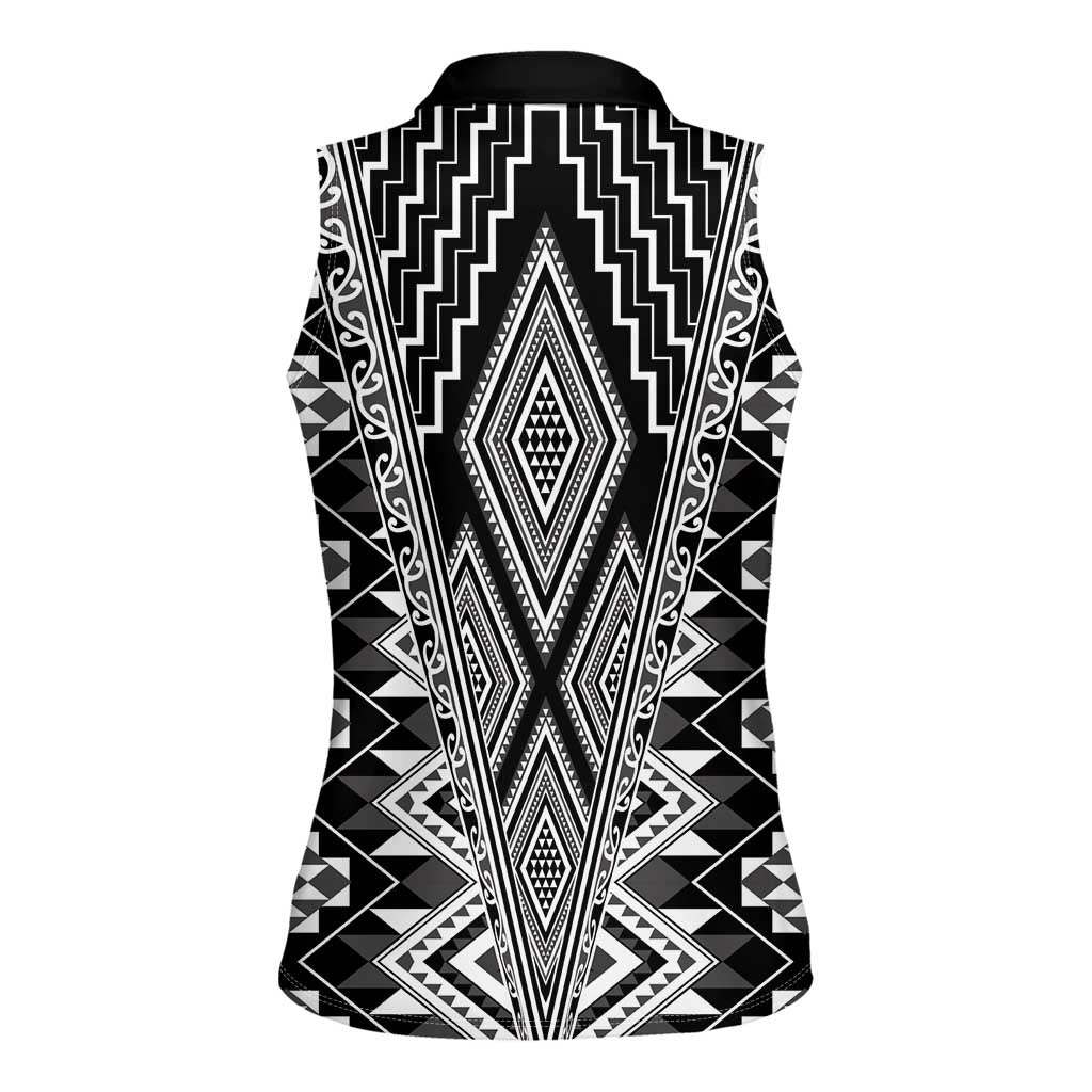 Aotearoa Tukutuku and Poutama Motif Classic Women Sleeveless Polo Shirt LT03 - Polynesian Pride