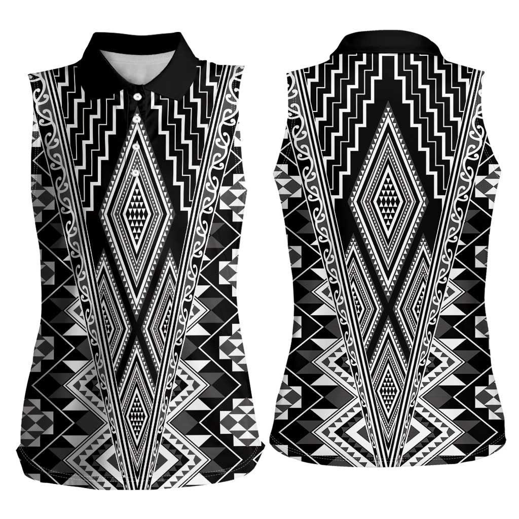Aotearoa Tukutuku and Poutama Motif Classic Women Sleeveless Polo Shirt LT03 - Polynesian Pride