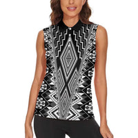 Aotearoa Tukutuku and Poutama Motif Classic Women Sleeveless Polo Shirt LT03 - Polynesian Pride