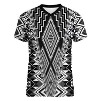 Aotearoa Tukutuku and Poutama Motif Classic Women V-Neck T-Shirt LT03 Female Gray - Polynesian Pride