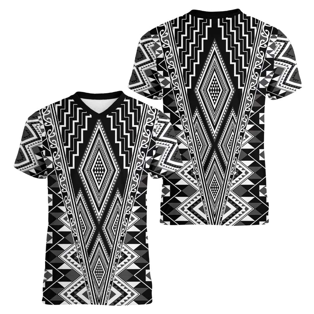 Aotearoa Tukutuku and Poutama Motif Classic Women V-Neck T-Shirt LT03 - Polynesian Pride