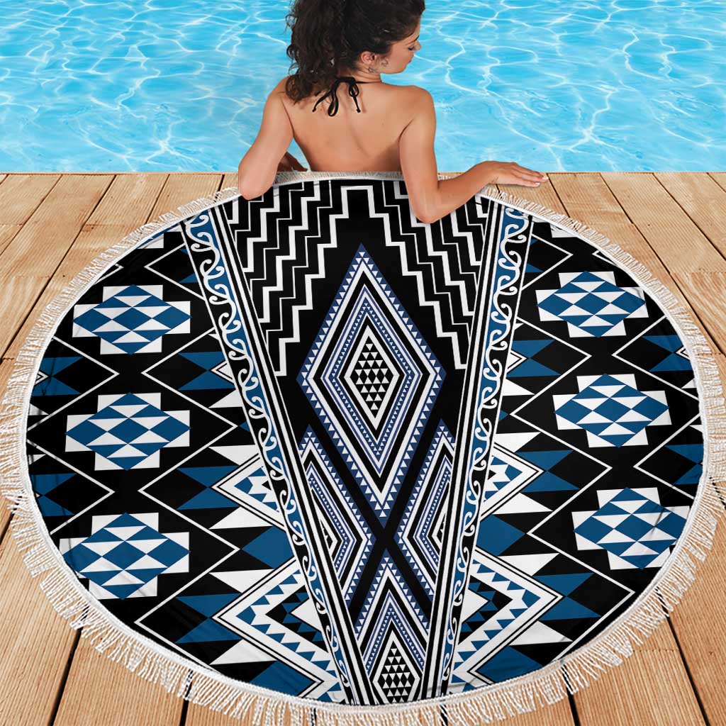 Blue Aotearoa Tukutuku and Poutama Motif Beach Blanket LT03 - Polynesian Pride
