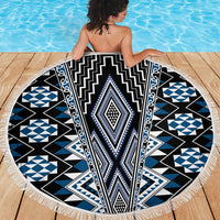 Blue Aotearoa Tukutuku and Poutama Motif Beach Blanket LT03 - Polynesian Pride