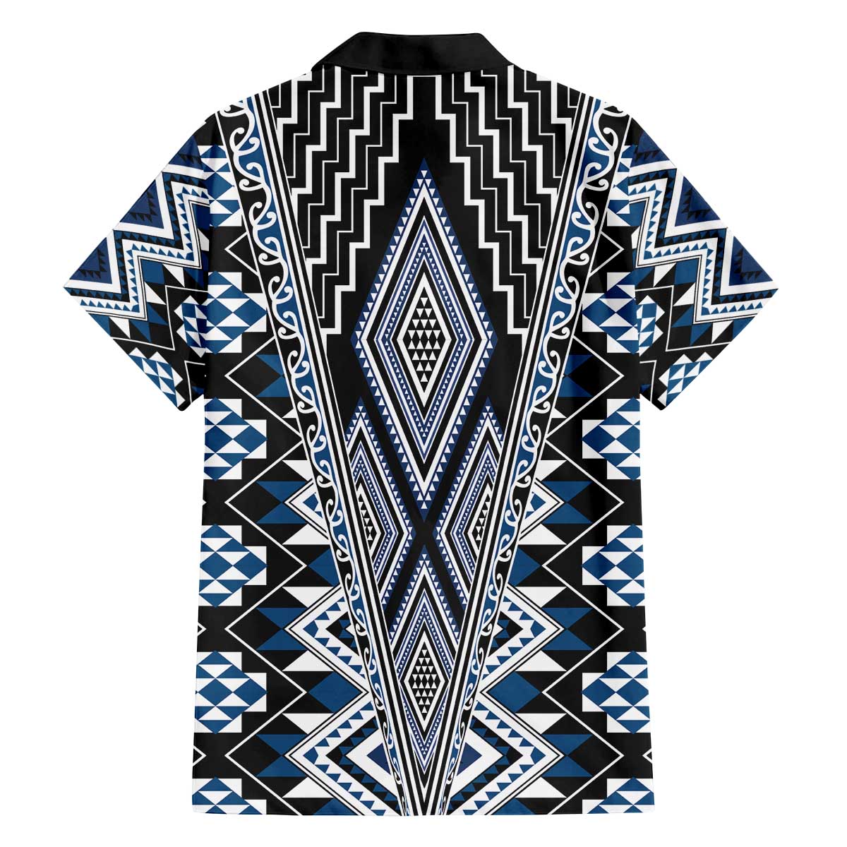 Blue Aotearoa Tukutuku and Poutama Motif Family Matching Off The Shoulder Long Sleeve Dress and Hawaiian Shirt LT03 - Polynesian Pride