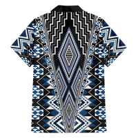 Blue Aotearoa Tukutuku and Poutama Motif Family Matching Off The Shoulder Long Sleeve Dress and Hawaiian Shirt LT03 - Polynesian Pride