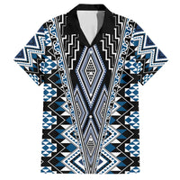 Blue Aotearoa Tukutuku and Poutama Motif Family Matching Off Shoulder Maxi Dress and Hawaiian Shirt LT03 Dad's Shirt - Short Sleeve Blue - Polynesian Pride