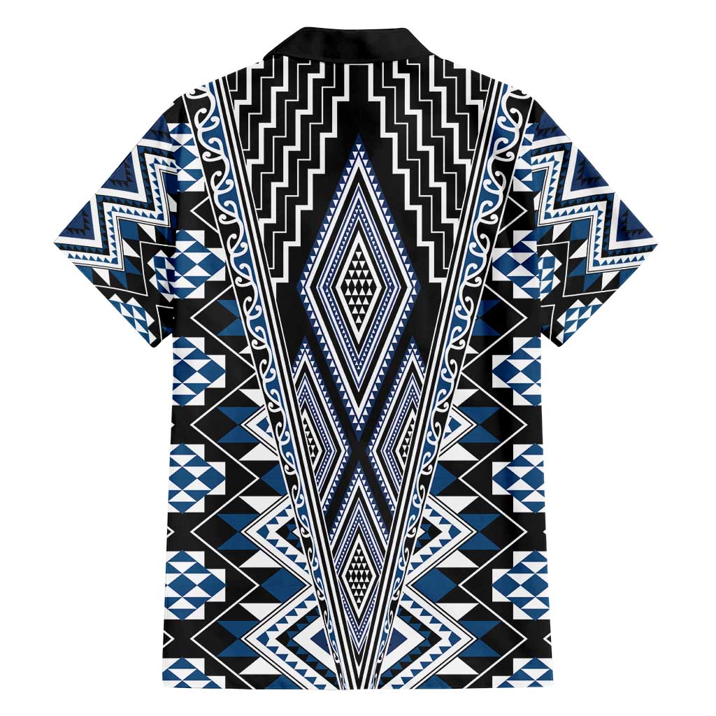 Blue Aotearoa Tukutuku and Poutama Motif Family Matching Off Shoulder Maxi Dress and Hawaiian Shirt LT03 - Polynesian Pride