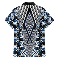 Blue Aotearoa Tukutuku and Poutama Motif Family Matching Off Shoulder Short Dress and Hawaiian Shirt LT03 - Polynesian Pride