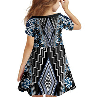 Blue Aotearoa Tukutuku and Poutama Motif Family Matching Summer Maxi Dress and Hawaiian Shirt LT03 - Polynesian Pride