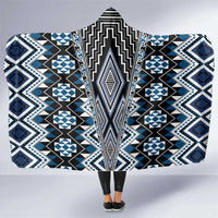 Blue Aotearoa Tukutuku and Poutama Motif Hooded Blanket LT03 One Size Blue - Polynesian Pride