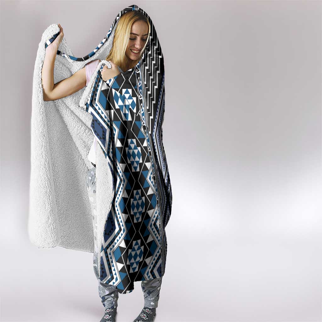 Blue Aotearoa Tukutuku and Poutama Motif Hooded Blanket LT03 - Polynesian Pride