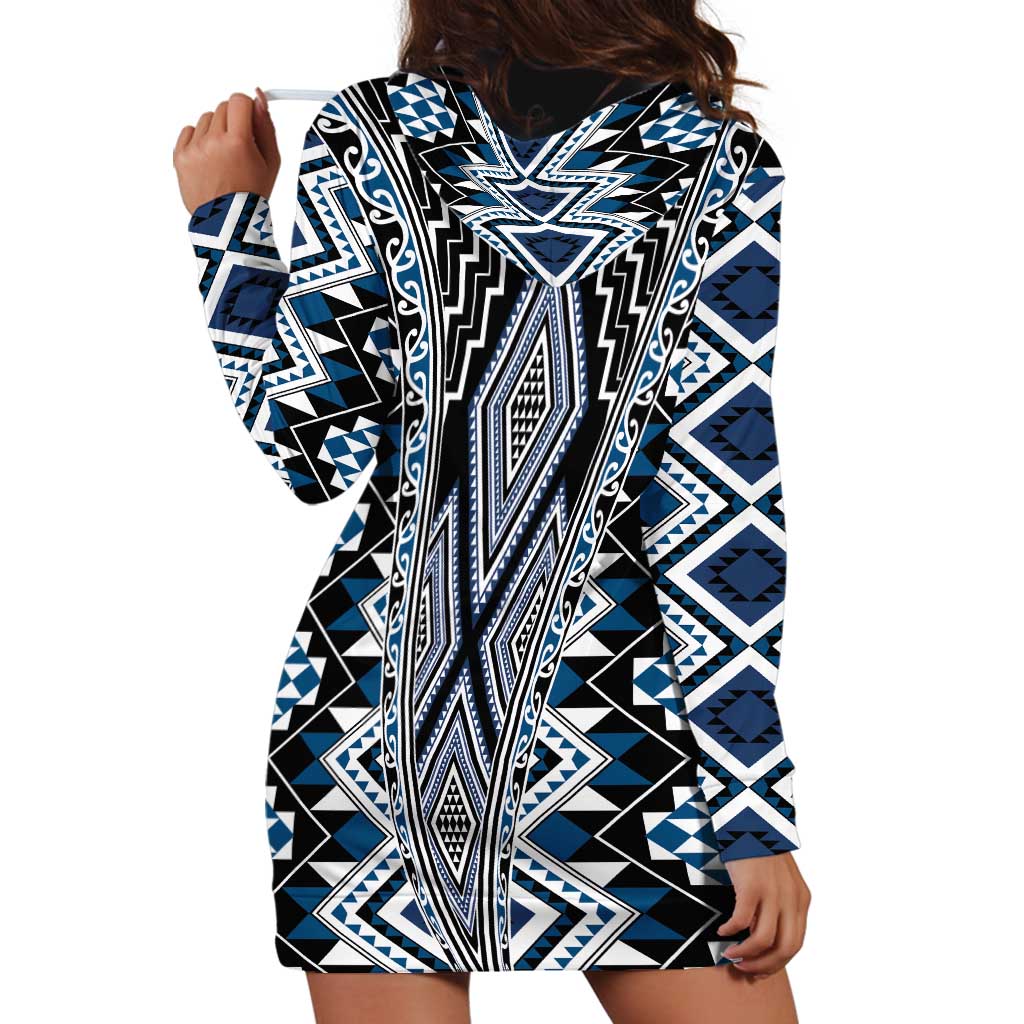 Blue Aotearoa Tukutuku and Poutama Motif Hoodie Dress