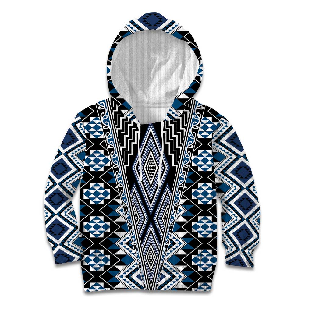 Blue Aotearoa Tukutuku and Poutama Motif Kid Hoodie LT03 Hoodie Blue - Polynesian Pride