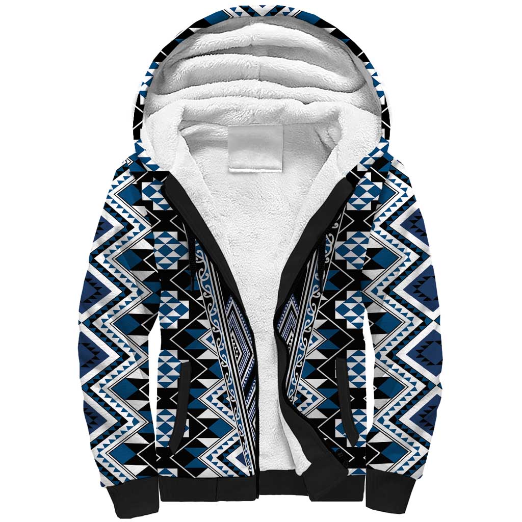 Blue Aotearoa Tukutuku and Poutama Motif Sherpa Hoodie LT03 Unisex Blue - Polynesian Pride