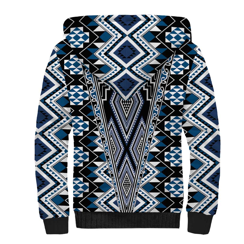 Blue Aotearoa Tukutuku and Poutama Motif Sherpa Hoodie LT03 - Polynesian Pride